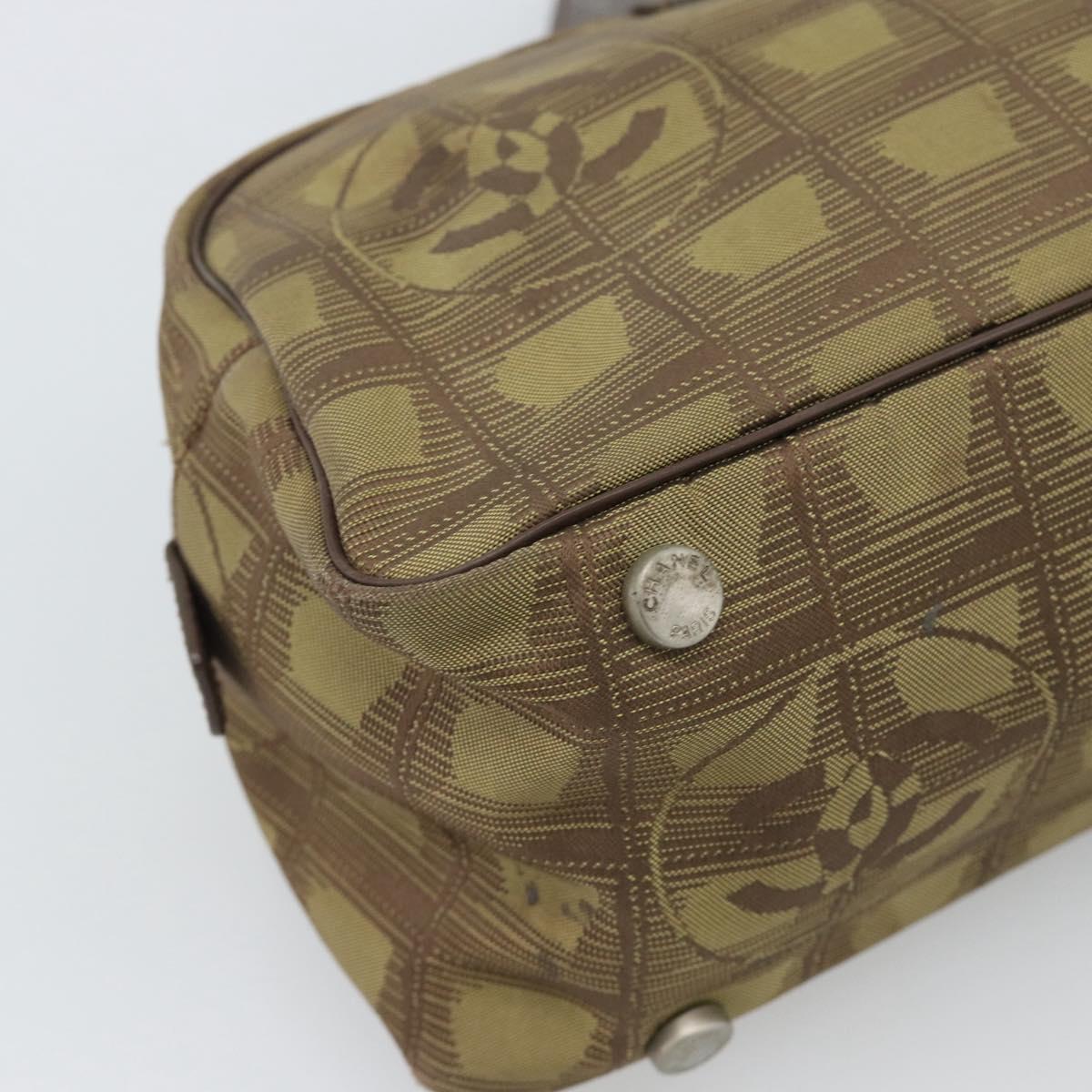 CHANEL New Travel Line Hand Bag Canvas Khaki Silver CC Auth 188351