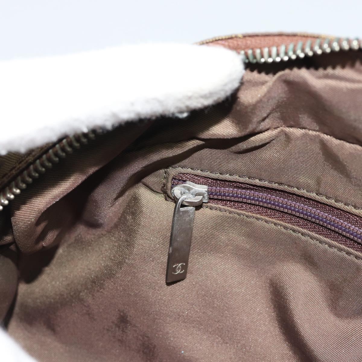 CHANEL New Travel Line Hand Bag Canvas Khaki Silver CC Auth 188351