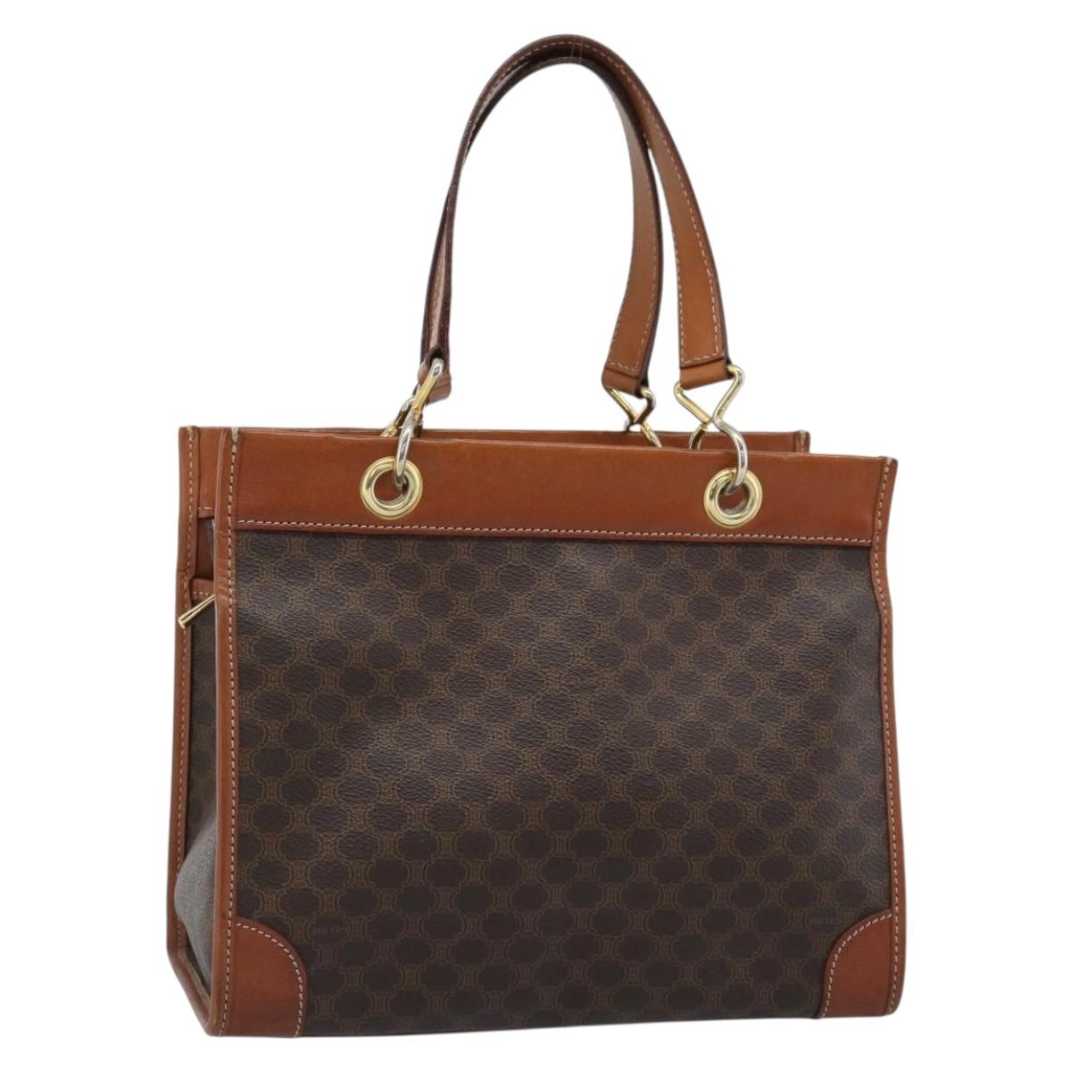 CELINE Macadam Canvas Hand Bag PVC Leather Brown Gold Auth 188353A