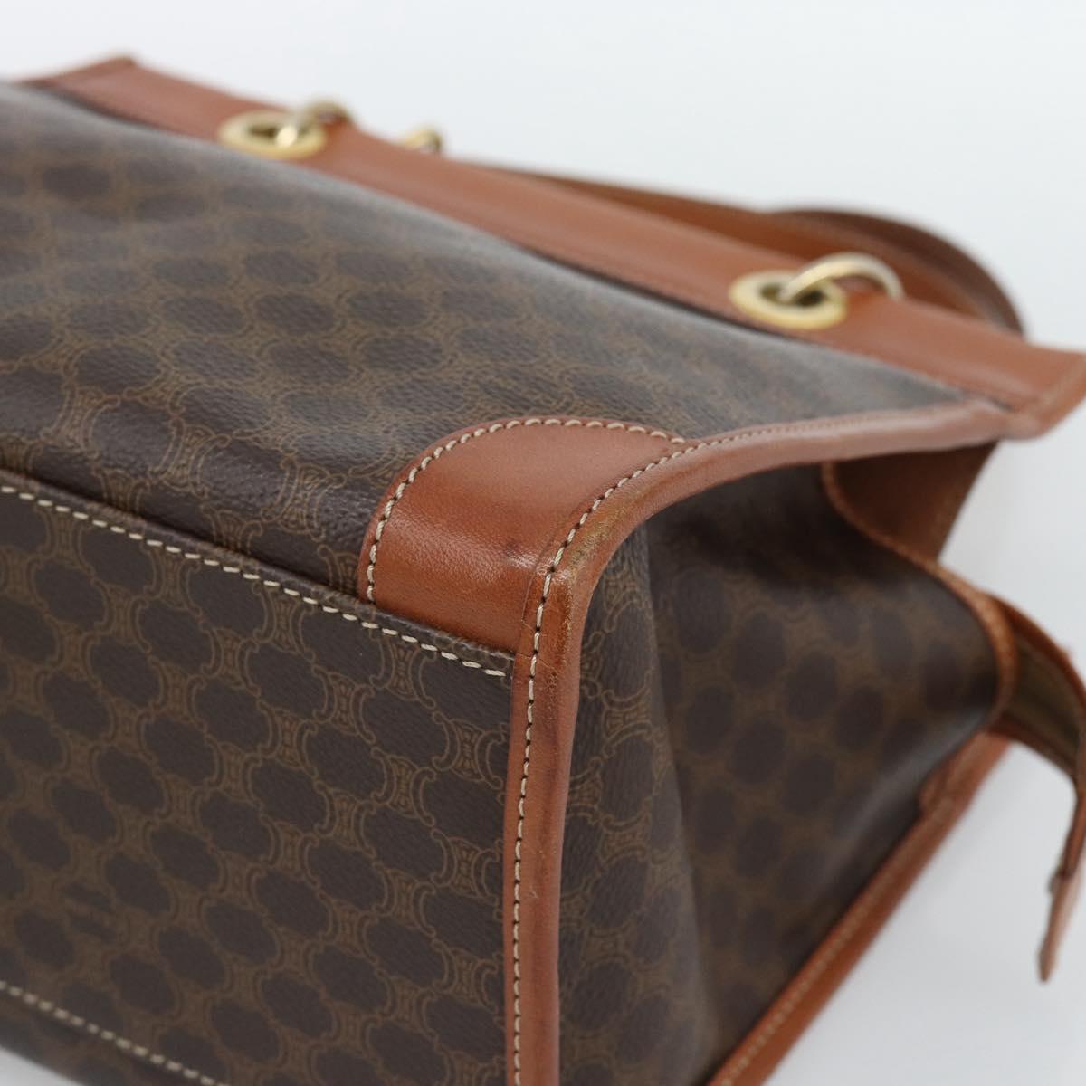 CELINE Macadam Canvas Hand Bag PVC Leather Brown Gold Auth 188353A