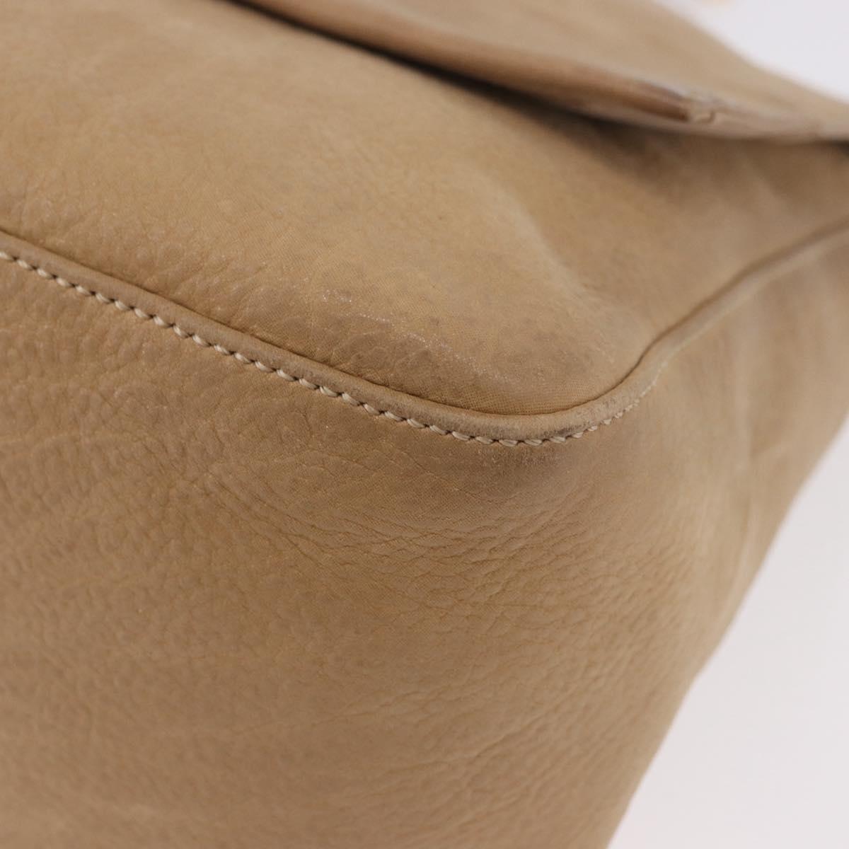 FENDI Big Mamma Baguette Shoulder Bag Leather Beige Gold Auth 188354V