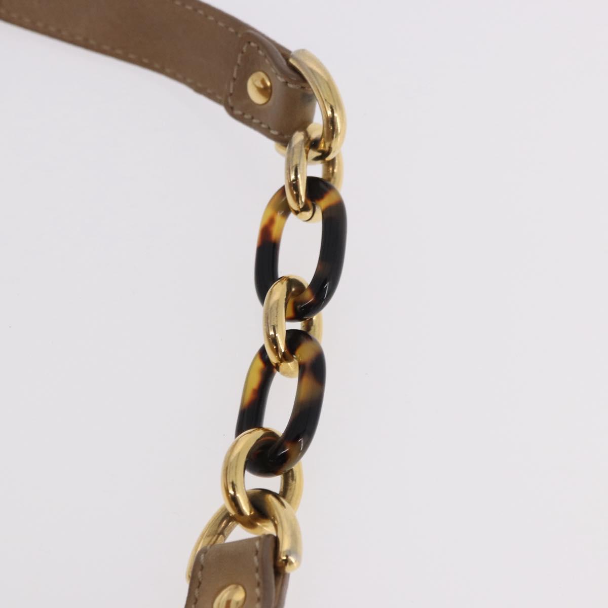FENDI Big Mamma Baguette Shoulder Bag Leather Beige Gold Auth 188354V