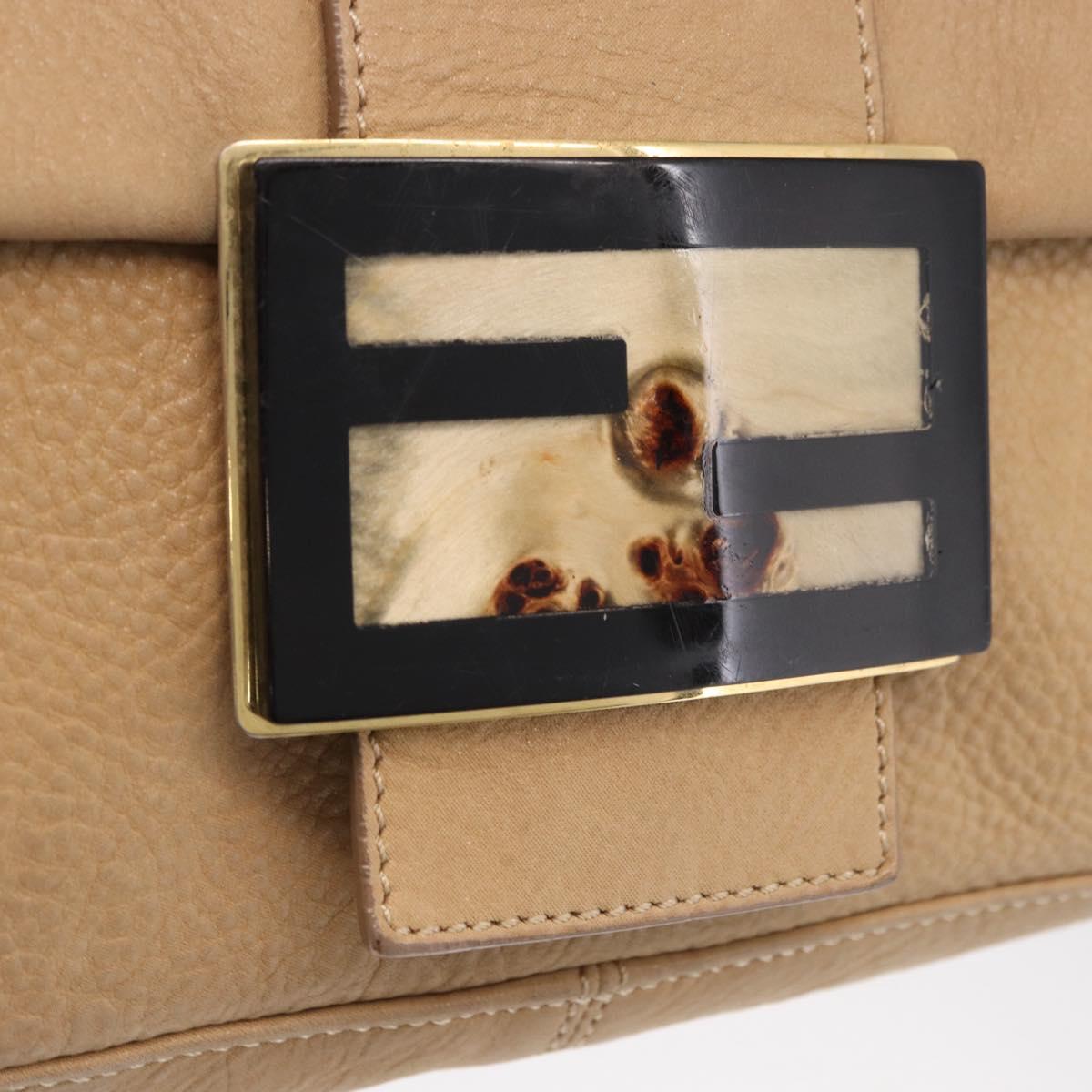 FENDI Big Mamma Baguette Shoulder Bag Leather Beige Gold Auth 188354V