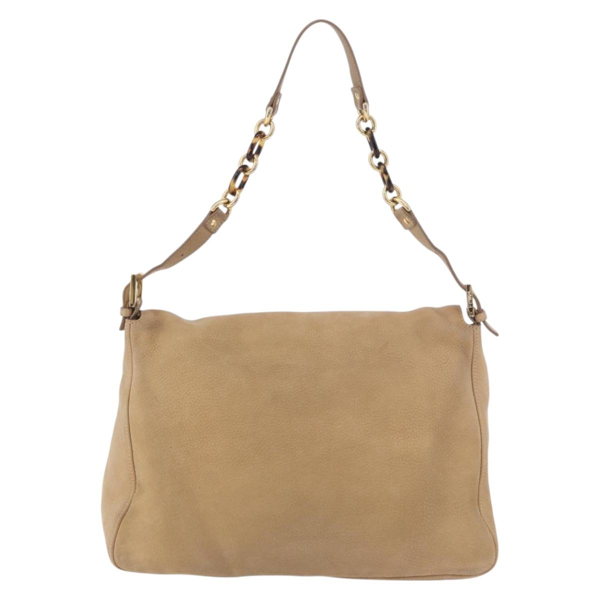 FENDI Big Mamma Baguette Shoulder Bag Leather Beige Gold Auth 188354V