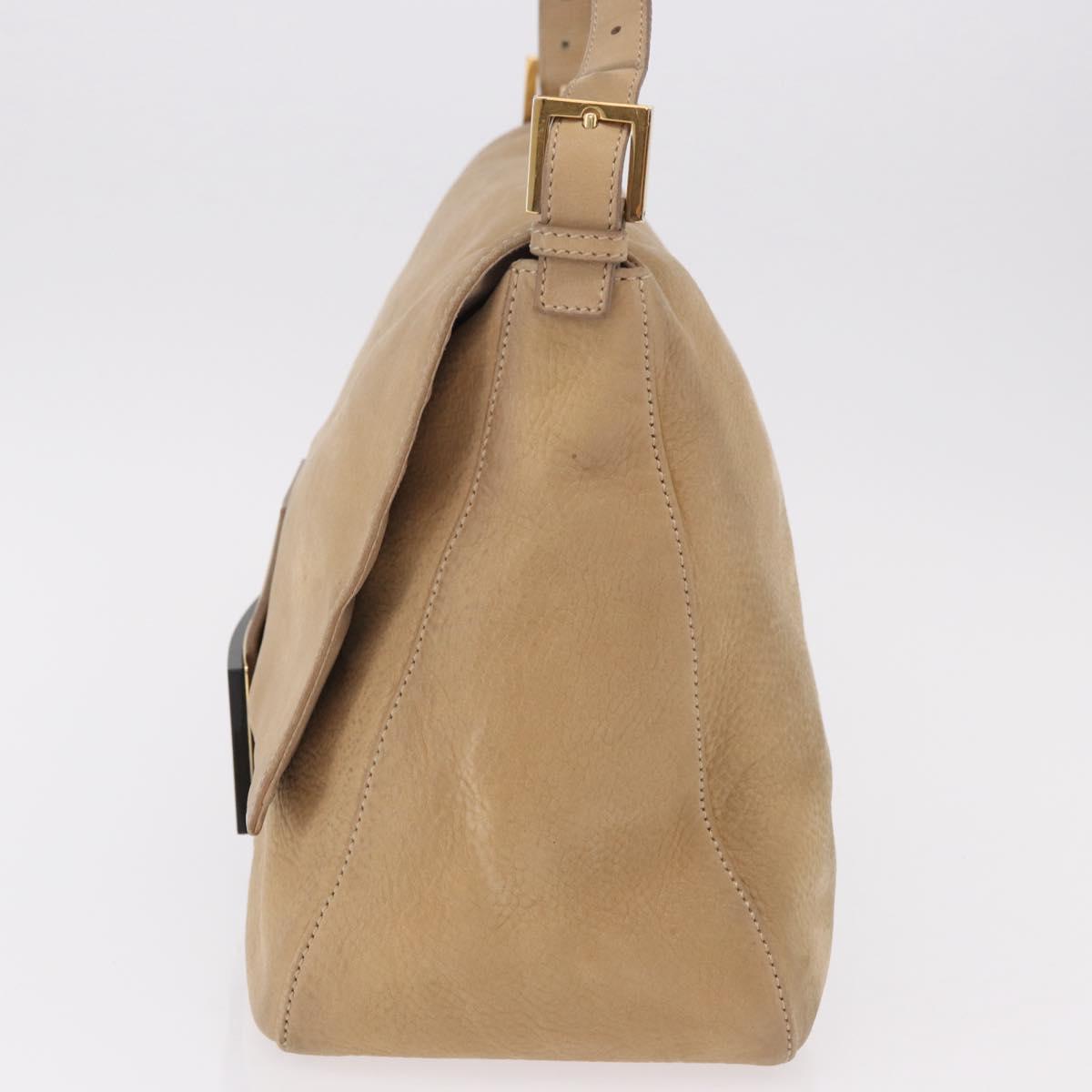 FENDI Big Mamma Baguette Shoulder Bag Leather Beige Gold Auth 188354V