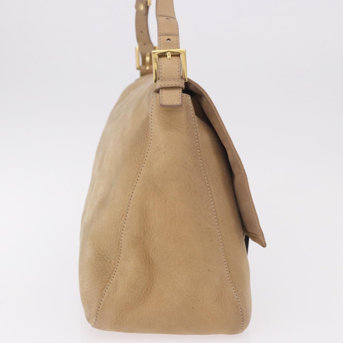 FENDI Big Mamma Baguette Shoulder Bag Leather Beige Gold Auth 188354V