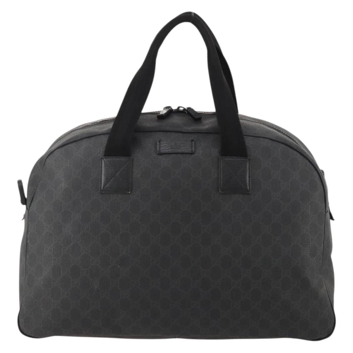 GUCCI GG Supreme Boston Bag PVC Black Silver Auth 188355A