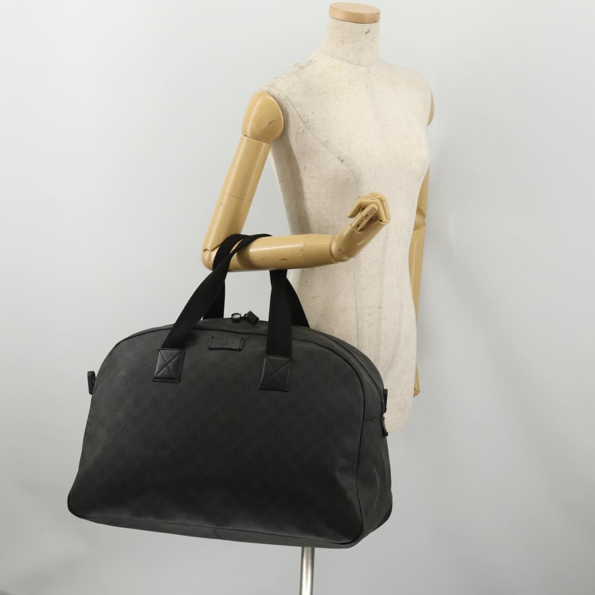 GUCCI GG Supreme Boston Bag PVC Black Silver Auth 188355A