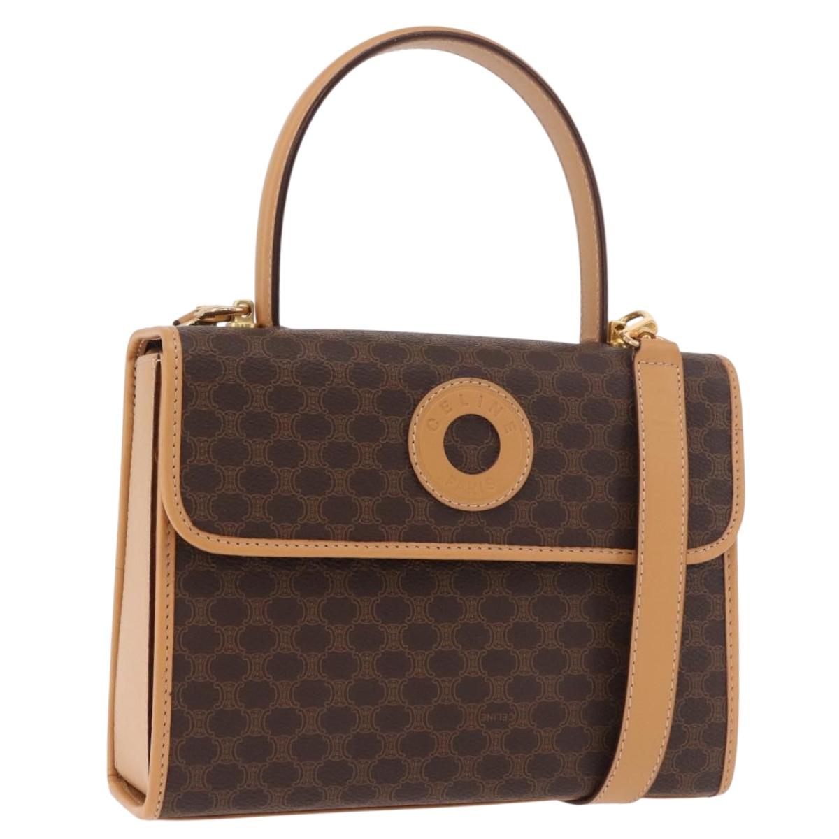 CELINE Macadam Canvas Hand Bag PVC Leather 2way Brown Gold Auth 188357V