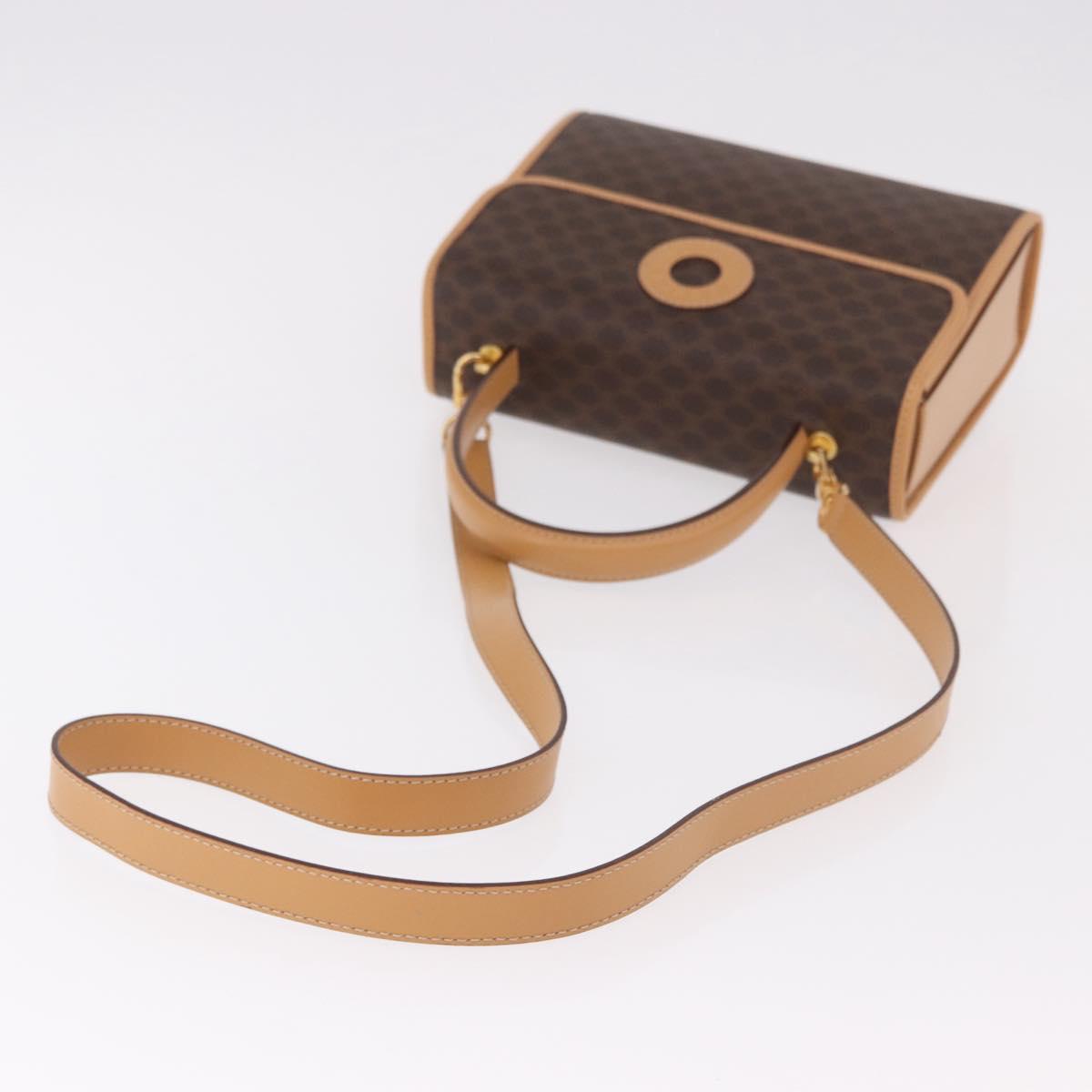 CELINE Macadam Canvas Hand Bag PVC Leather 2way Brown Gold Auth 188357V