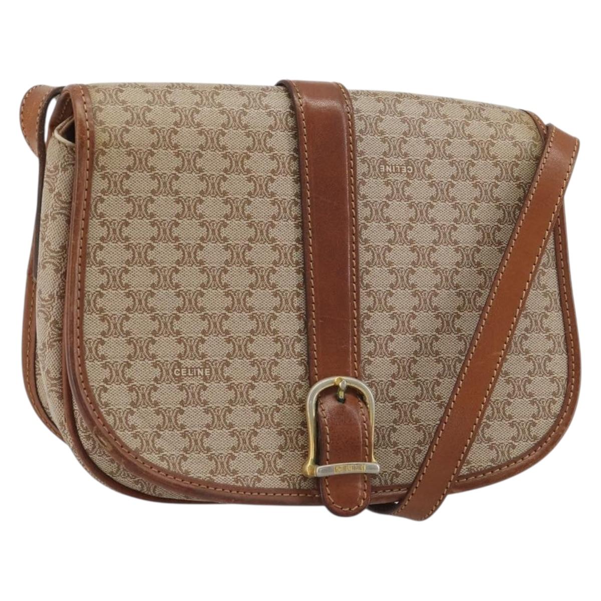 CELINE Macadam Canvas Shoulder Bag PVC Beige Gold Auth 188358A