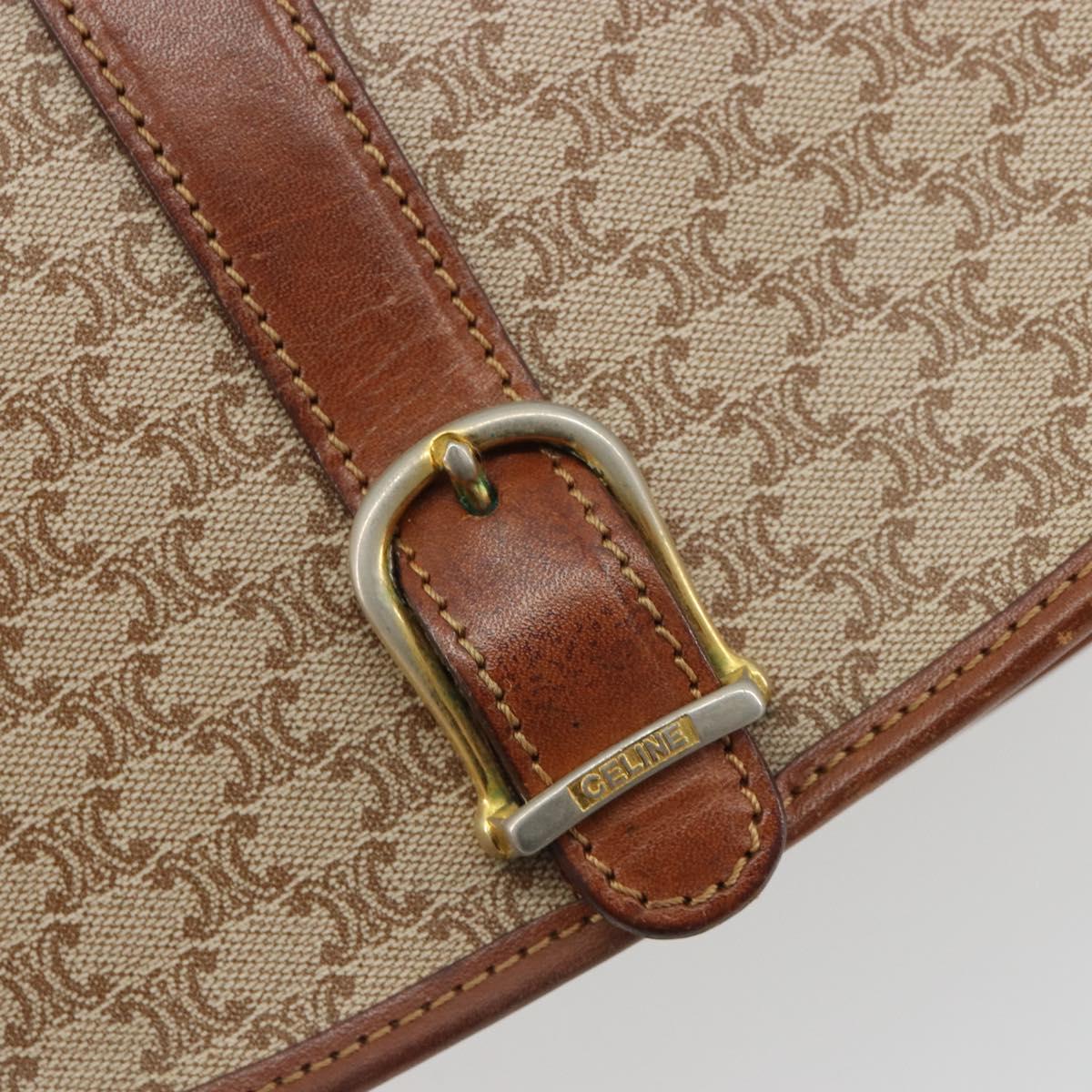 CELINE Macadam Canvas Shoulder Bag PVC Beige Gold Auth 188358A