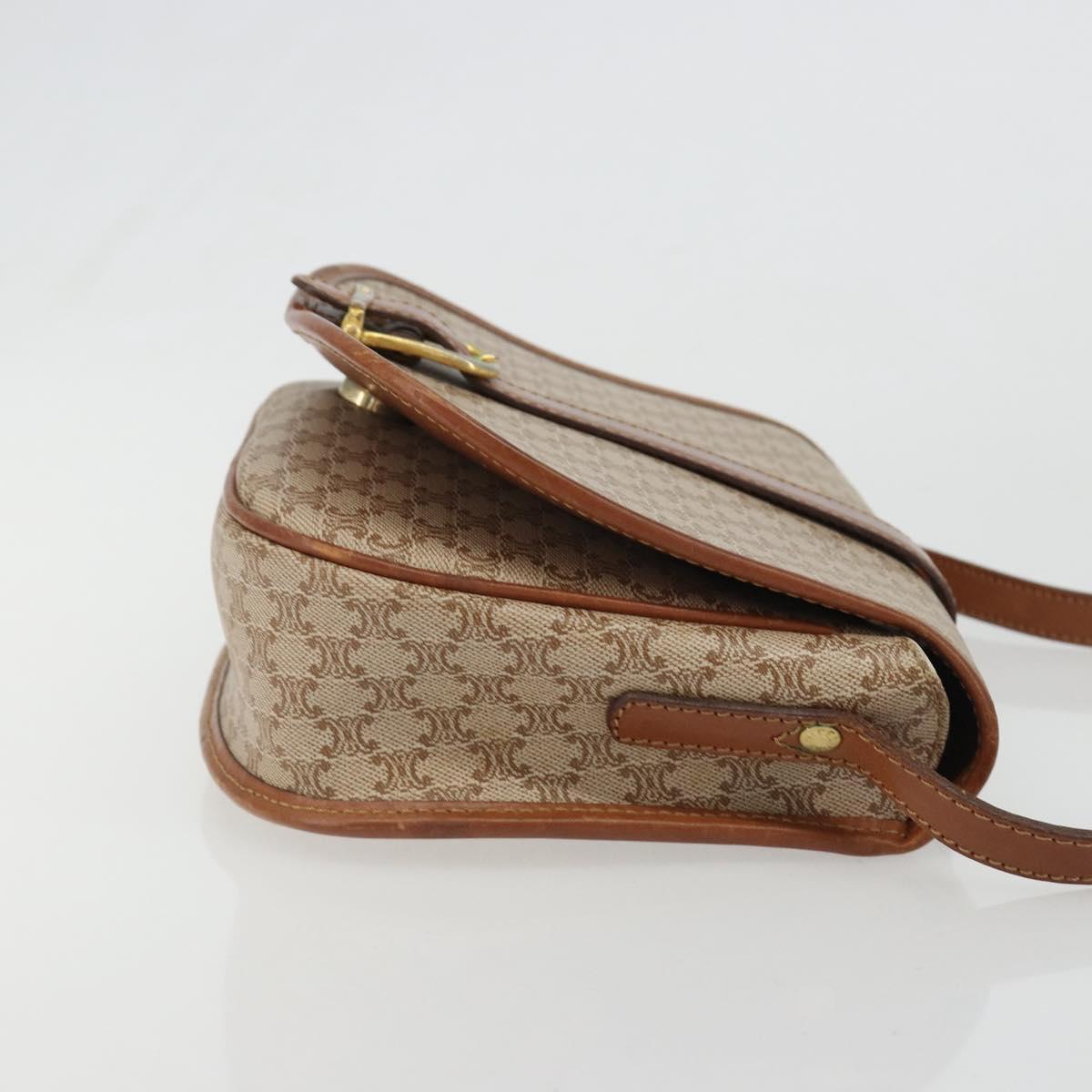 CELINE Macadam Canvas Shoulder Bag PVC Beige Gold Auth 188358A