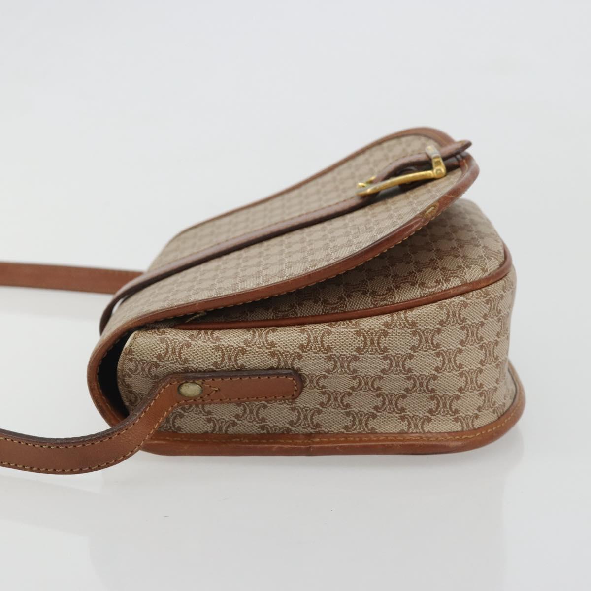 CELINE Macadam Canvas Shoulder Bag PVC Beige Gold Auth 188358A