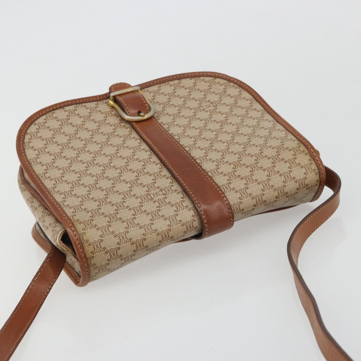 CELINE Macadam Canvas Shoulder Bag PVC Beige Gold Auth 188358A