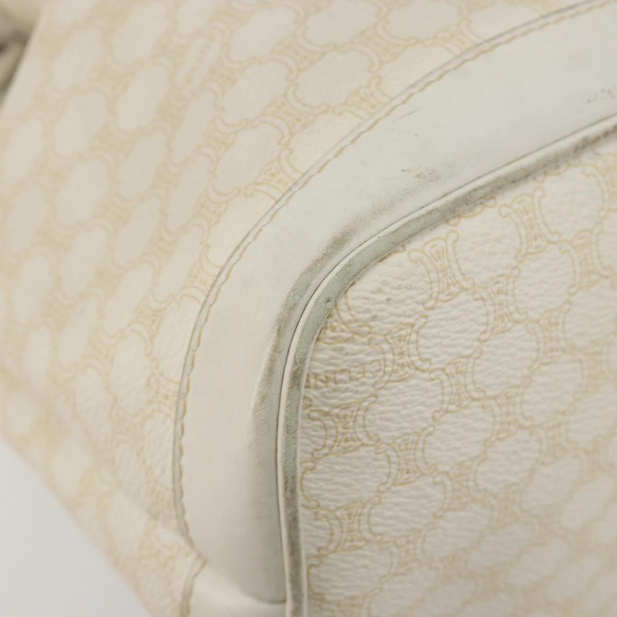 CELINE Macadam Canvas Shoulder Bag PVC Leather White Gold Auth 188363