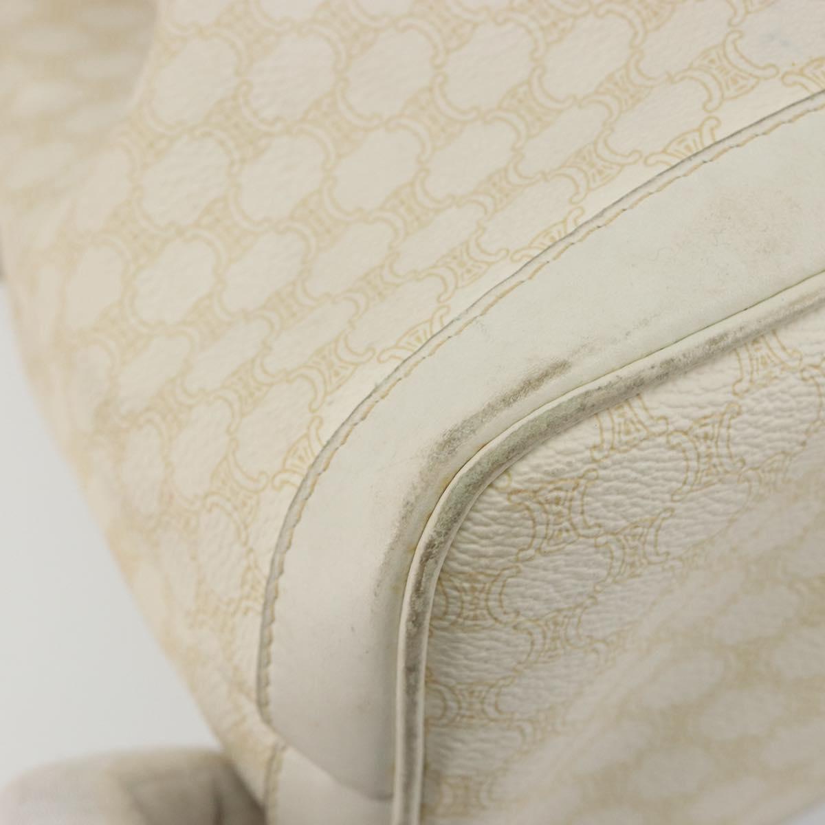 CELINE Macadam Canvas Shoulder Bag PVC Leather White Gold Auth 188363