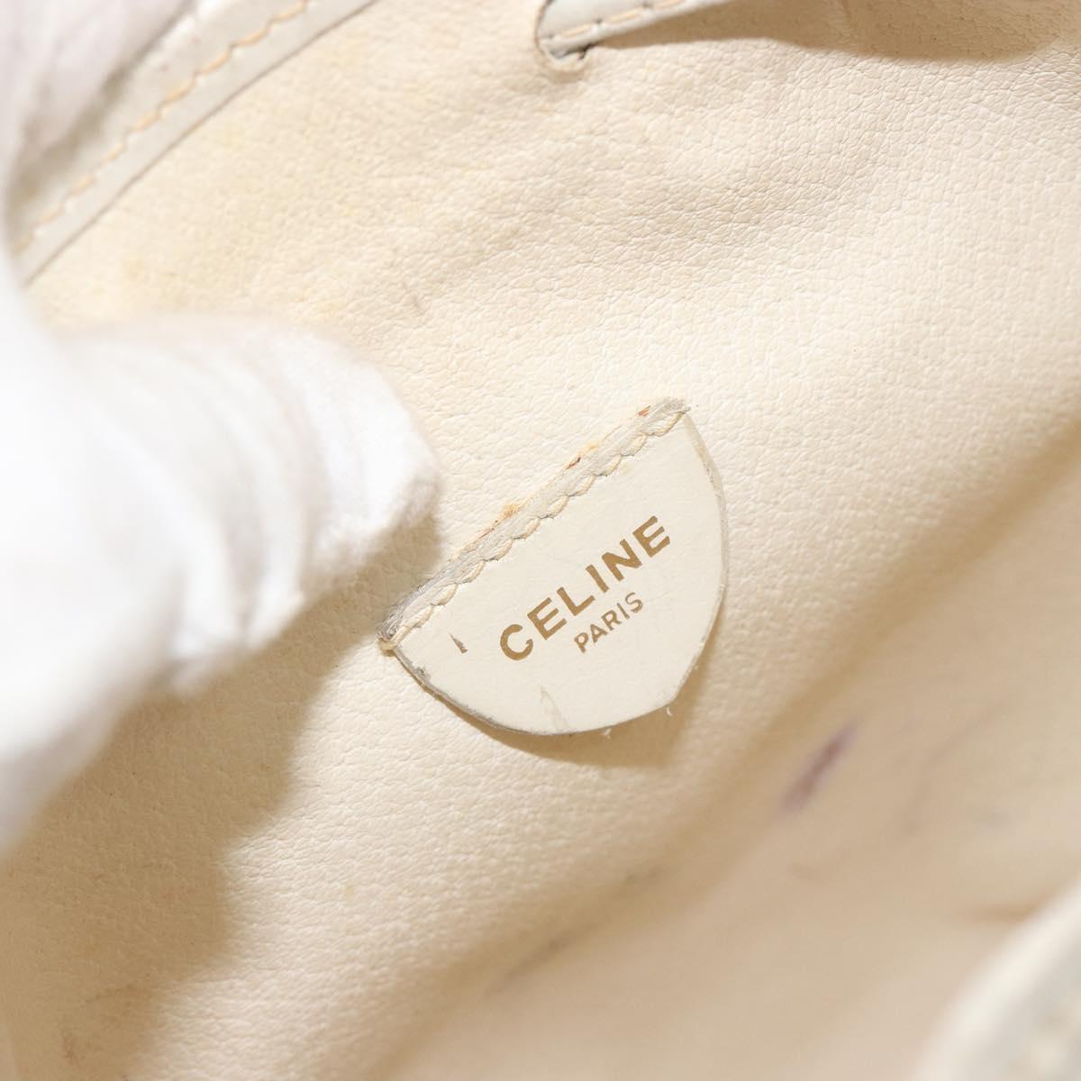 CELINE Macadam Canvas Shoulder Bag PVC Leather White Gold Auth 188363