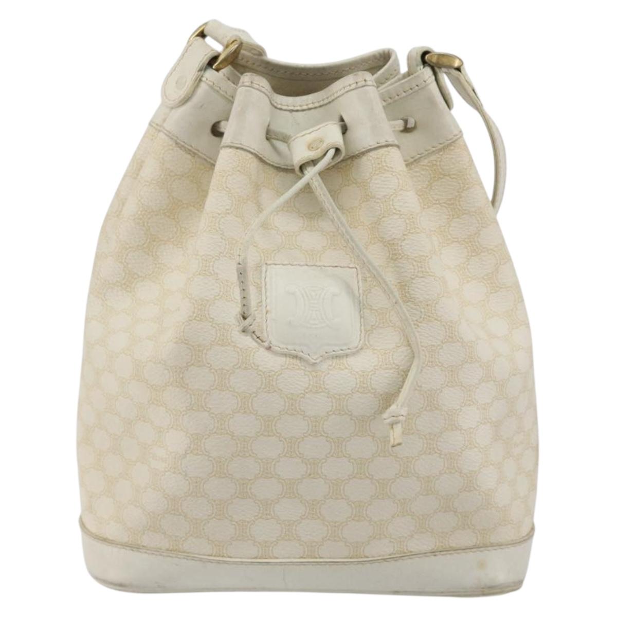 CELINE Macadam Canvas Shoulder Bag PVC Leather White Gold Auth 188363