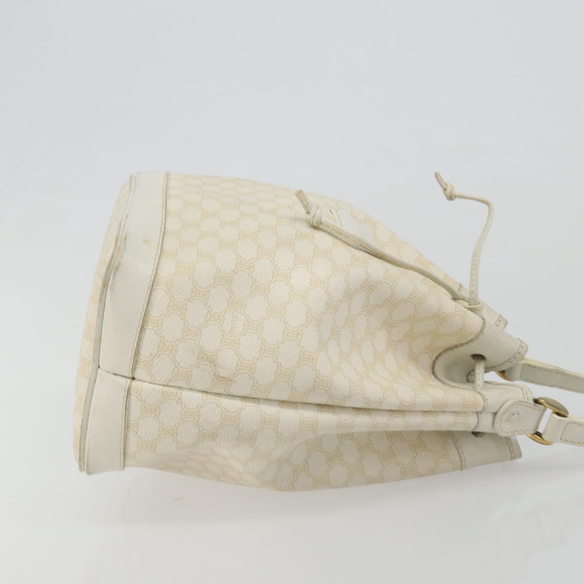 CELINE Macadam Canvas Shoulder Bag PVC Leather White Gold Auth 188363