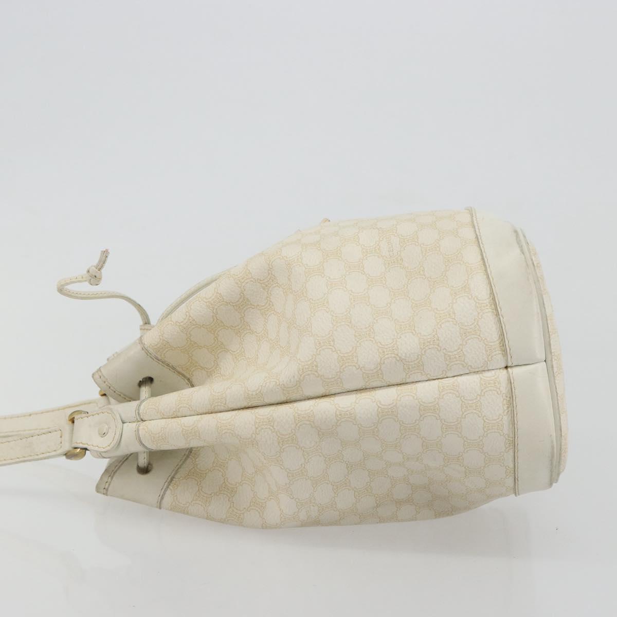 CELINE Macadam Canvas Shoulder Bag PVC Leather White Gold Auth 188363