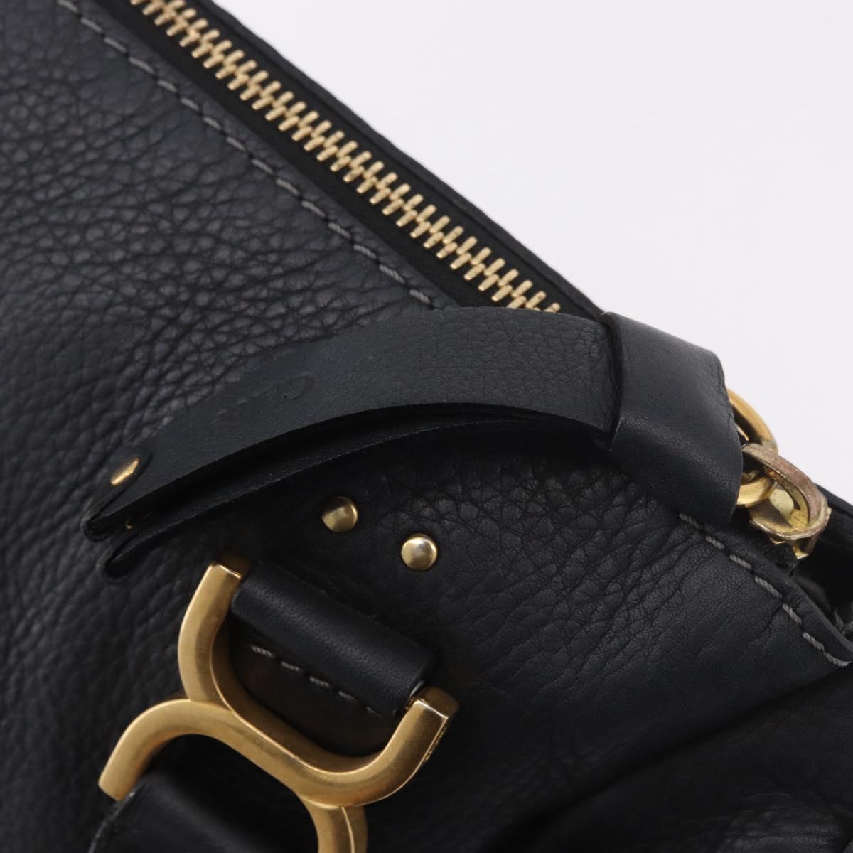 Chloe Marcie Hand Bag Leather Black Gold Auth 188366A