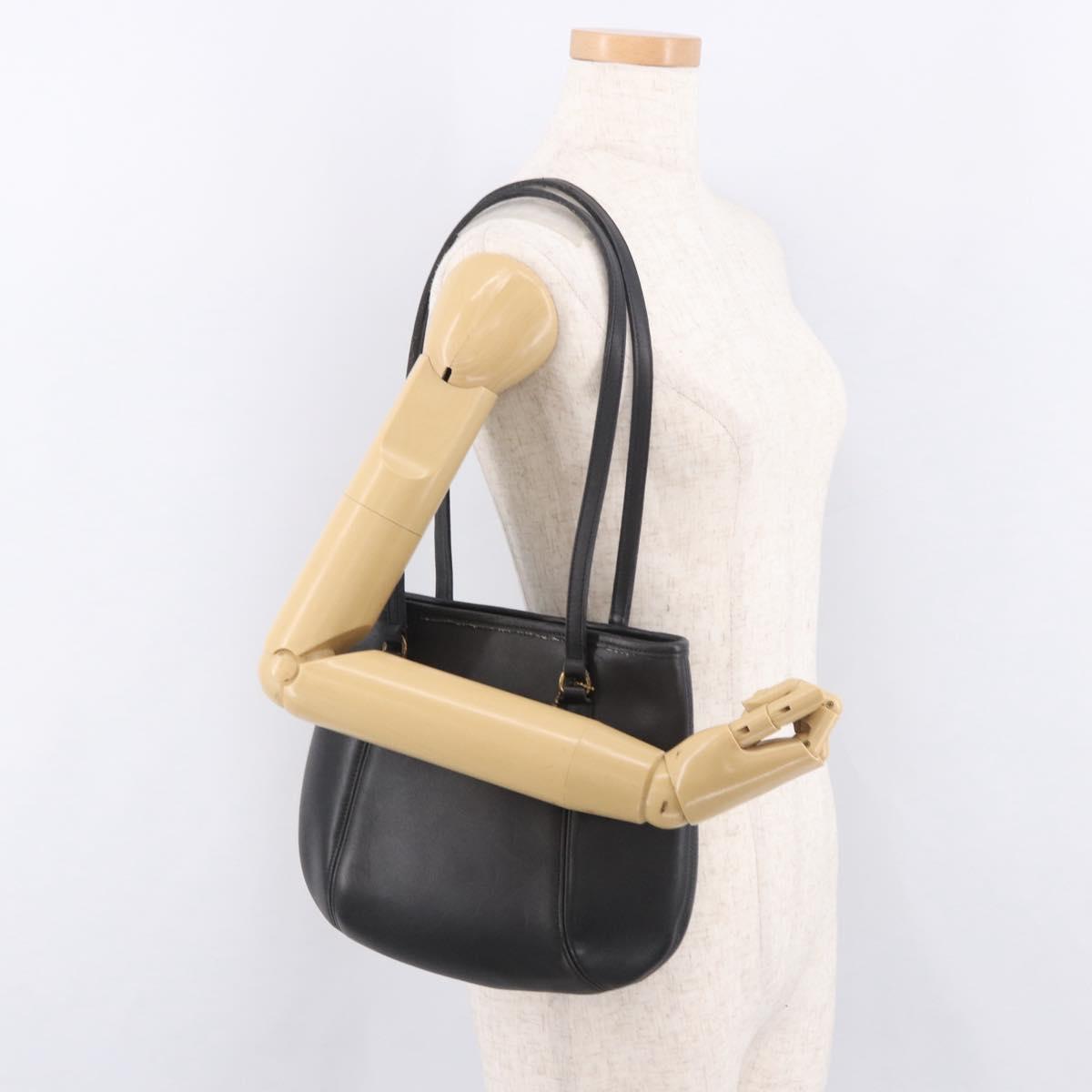 Coach Tote Bag Leather Black Gold Auth 188367