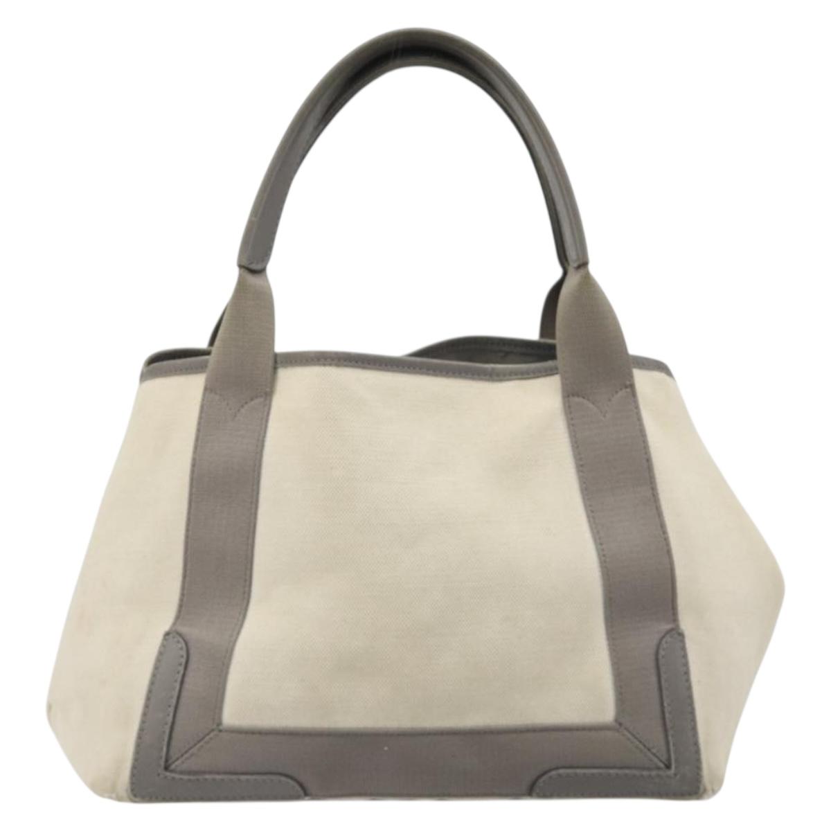 BALENCIAGA Navy Cabas S Tote Bag Canvas Leather White Silver 339933 Auth 188368
