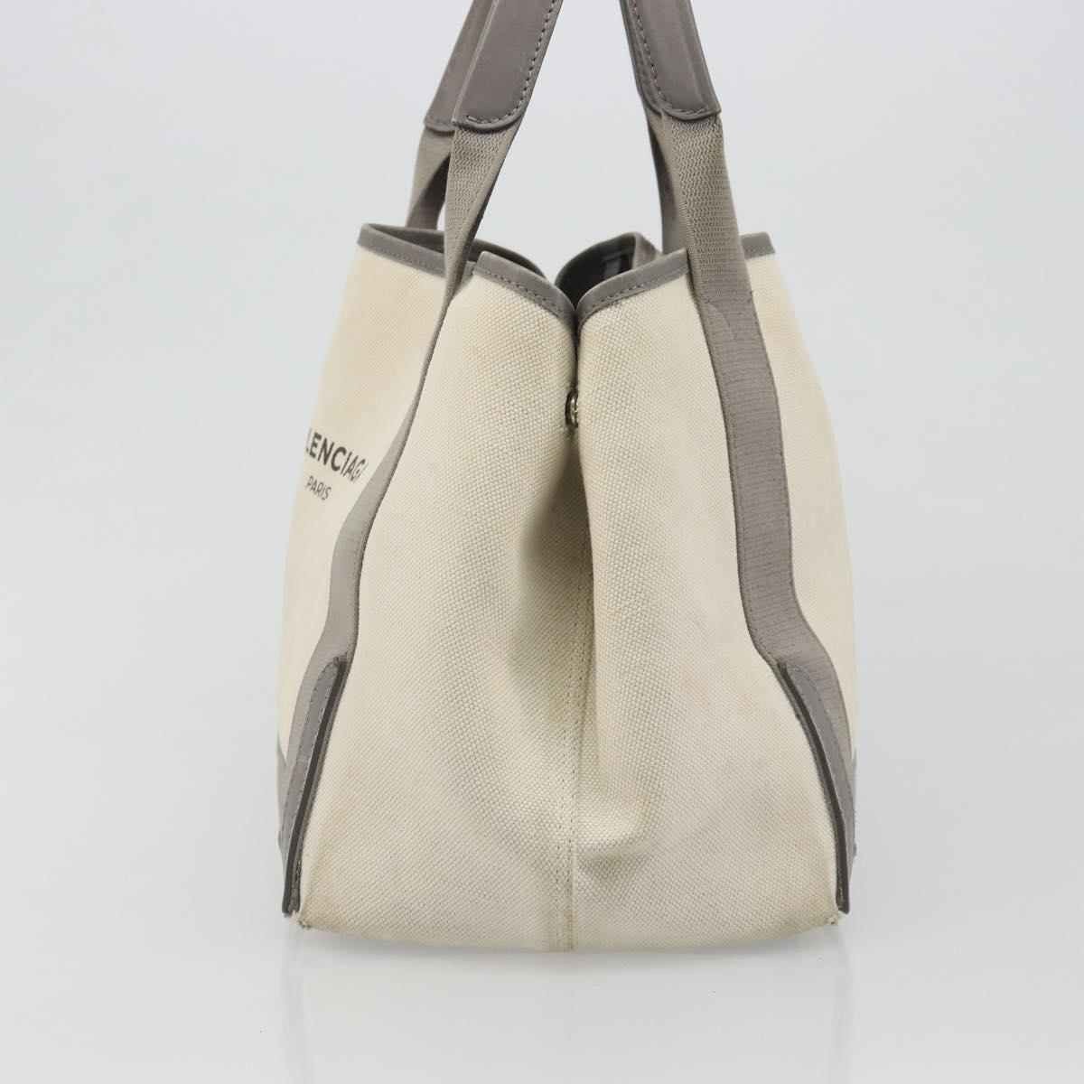 BALENCIAGA Navy Cabas S Tote Bag Canvas Leather White Silver 339933 Auth 188368