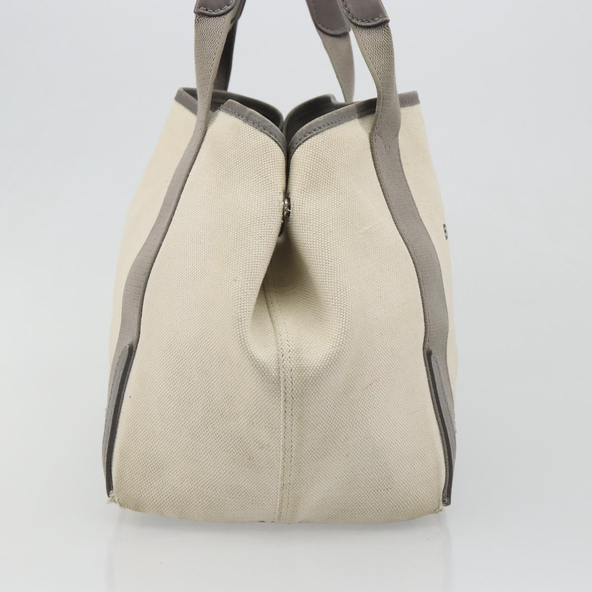 BALENCIAGA Navy Cabas S Tote Bag Canvas Leather White Silver 339933 Auth 188368
