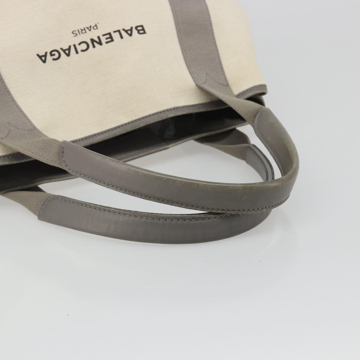 BALENCIAGA Navy Cabas S Tote Bag Canvas Leather White Silver 339933 Auth 188368