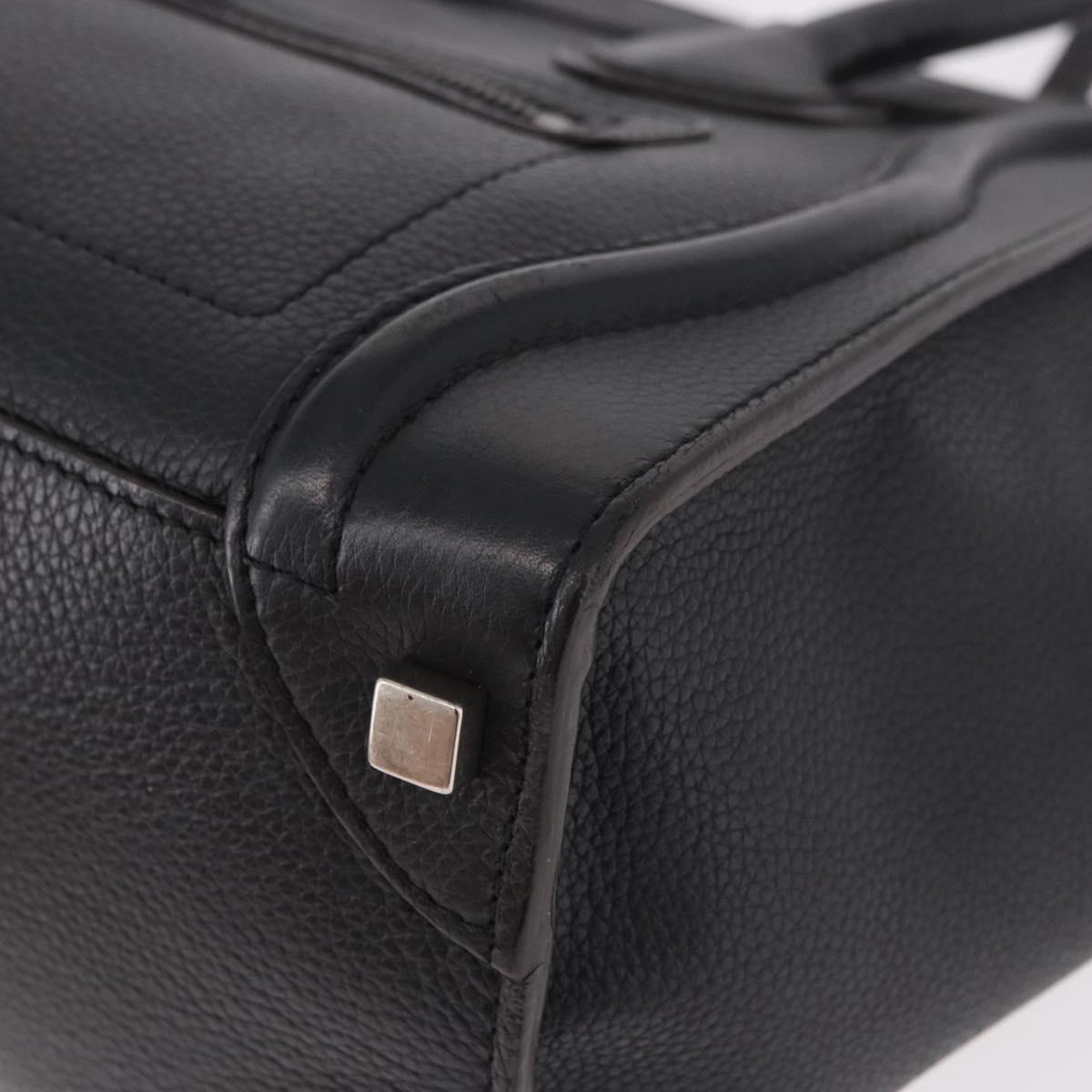 CELINE Luggage Micro Shopper Hand Bag Leather Black Silver Auth 188371SAM