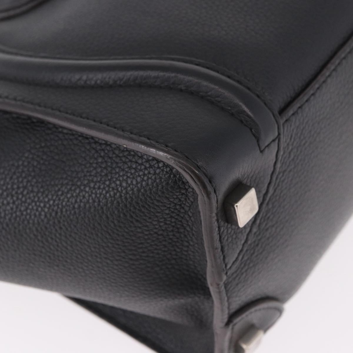 CELINE Luggage Micro Shopper Hand Bag Leather Black Silver Auth 188371SAM