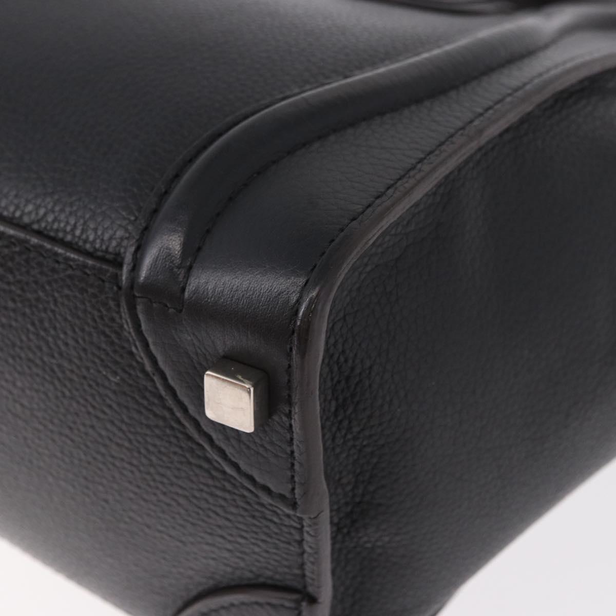 CELINE Luggage Micro Shopper Hand Bag Leather Black Silver Auth 188371SAM