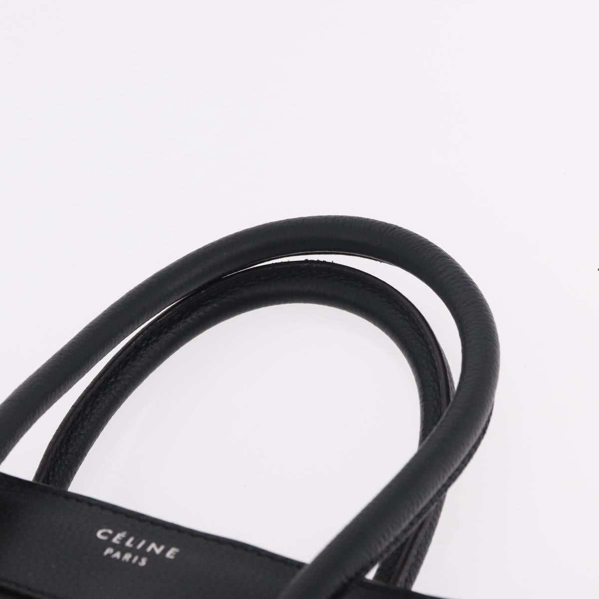 CELINE Luggage Micro Shopper Hand Bag Leather Black Silver Auth 188371SAM