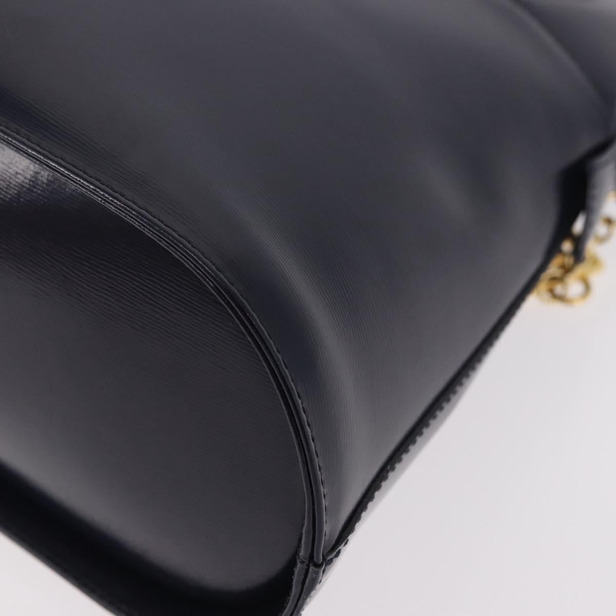 SAINT LAURENT Hand Bag Leather Navy Gold Auth 188373