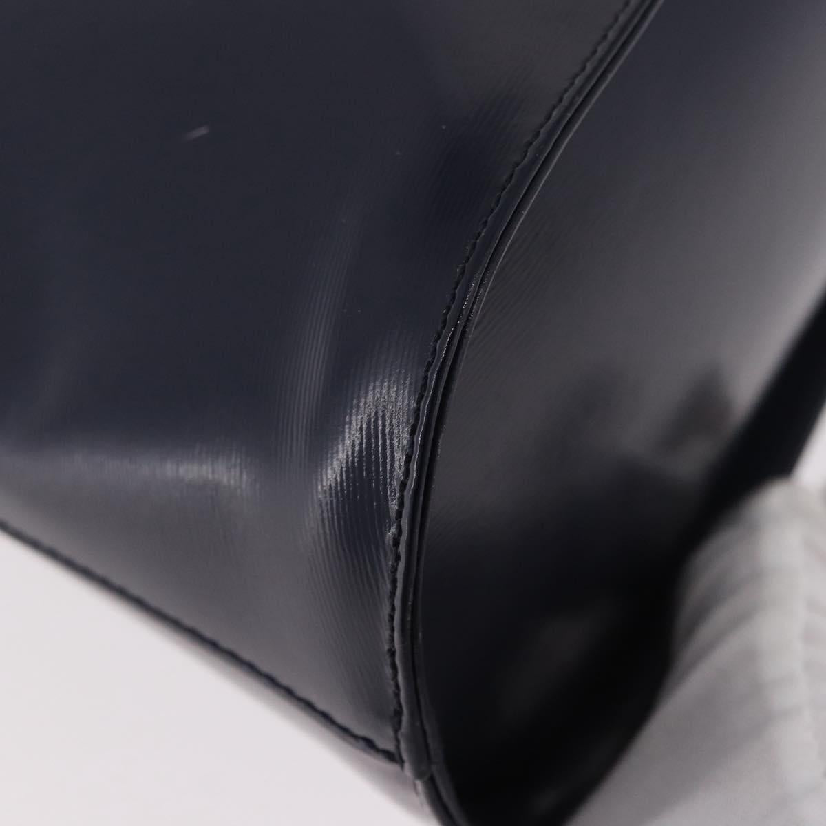 SAINT LAURENT Hand Bag Leather Navy Gold Auth 188373