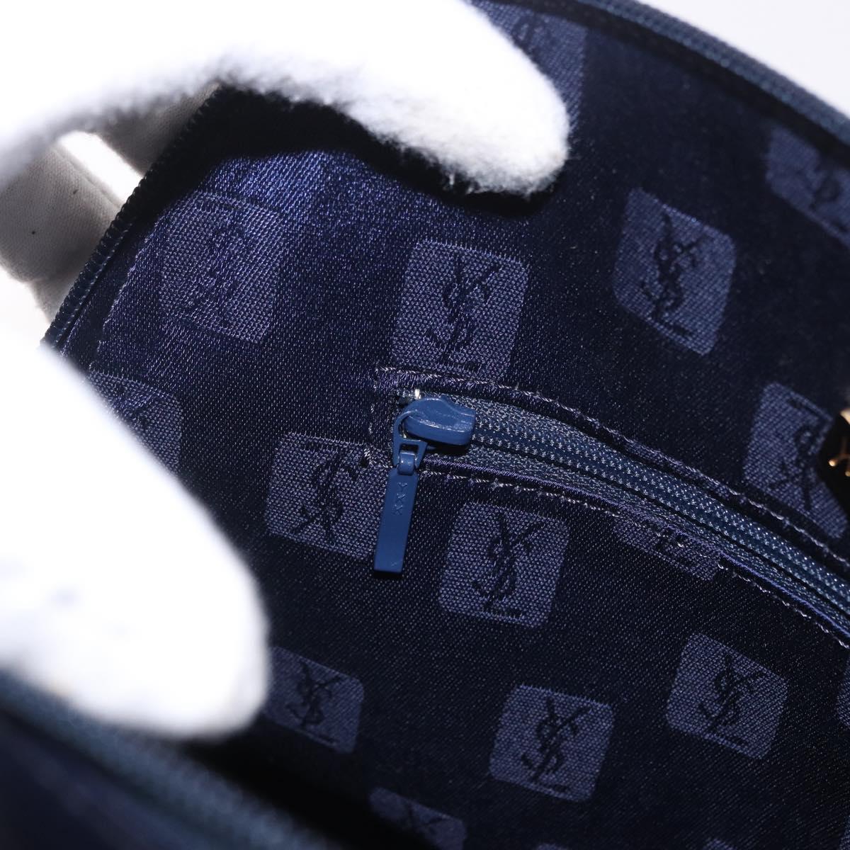 SAINT LAURENT Hand Bag Leather Navy Gold Auth 188373