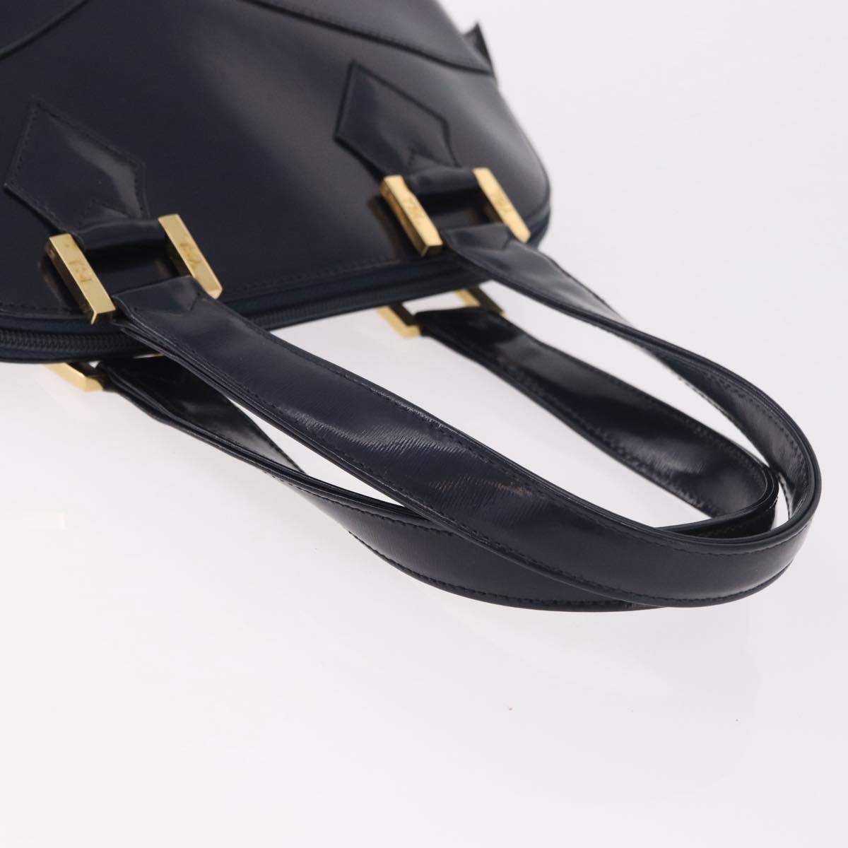 SAINT LAURENT Hand Bag Leather Navy Gold Auth 188373