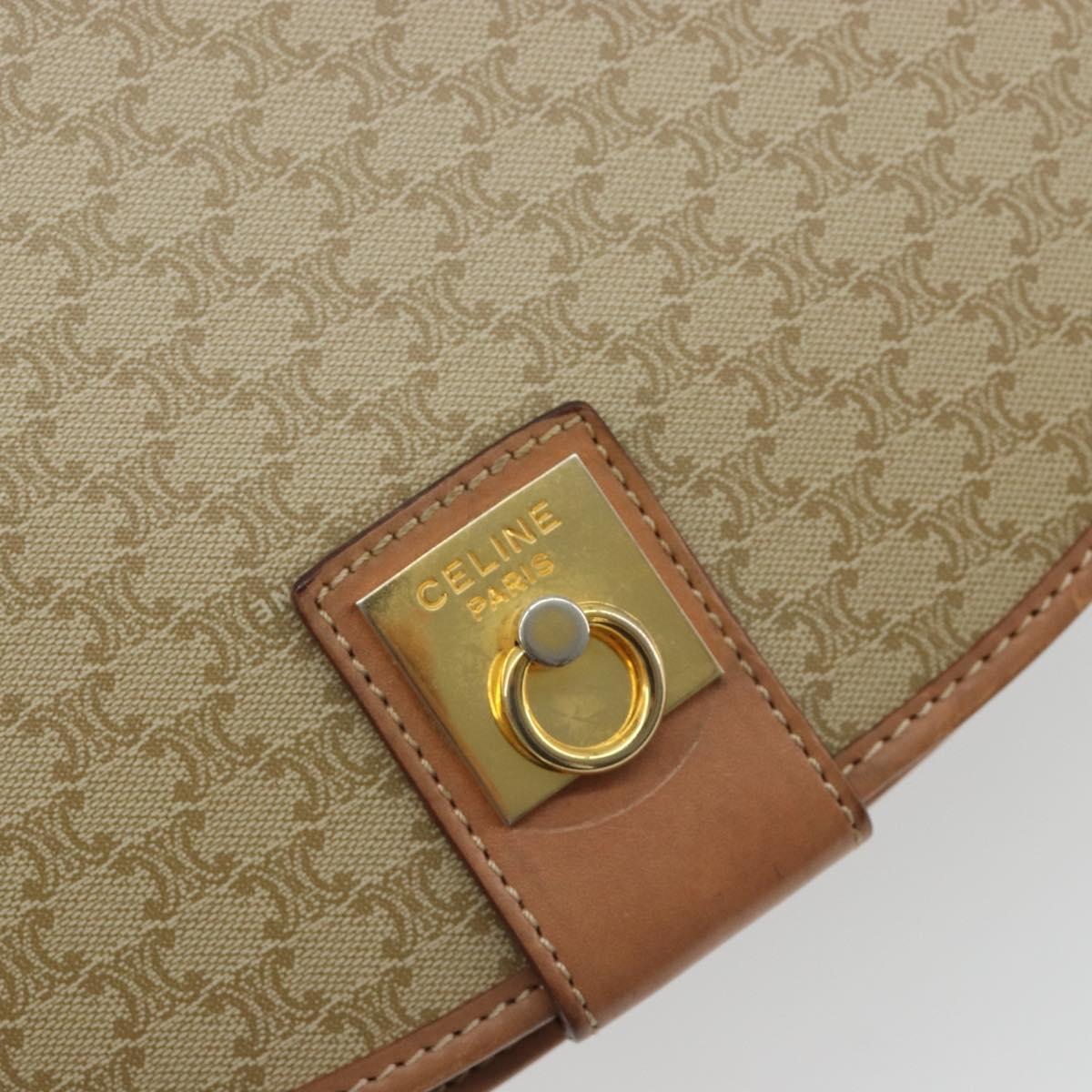 CELINE Macadam Canvas Shoulder Bag PVC Beige Gold Auth 188375A