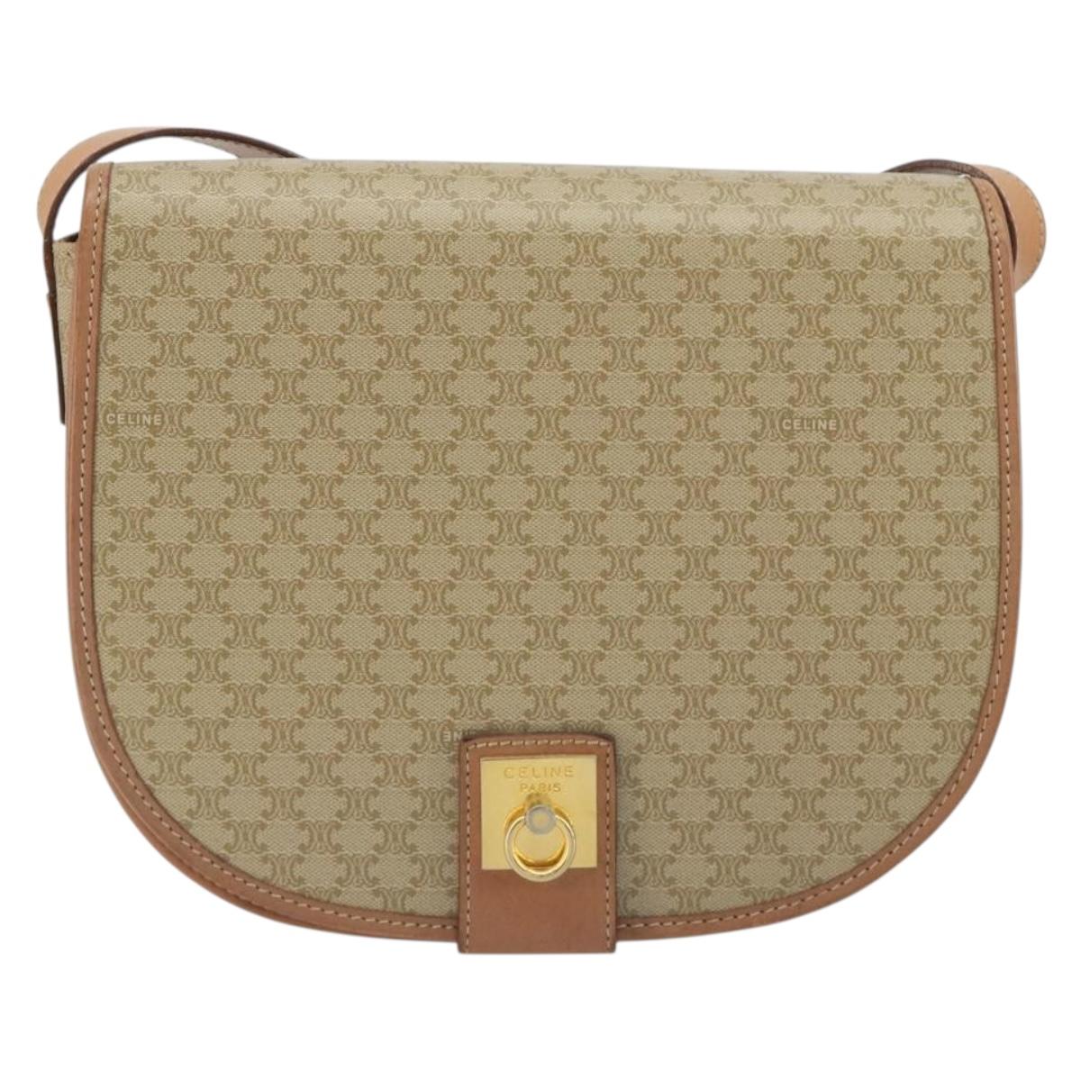 CELINE Macadam Canvas Shoulder Bag PVC Beige Gold Auth 188375A