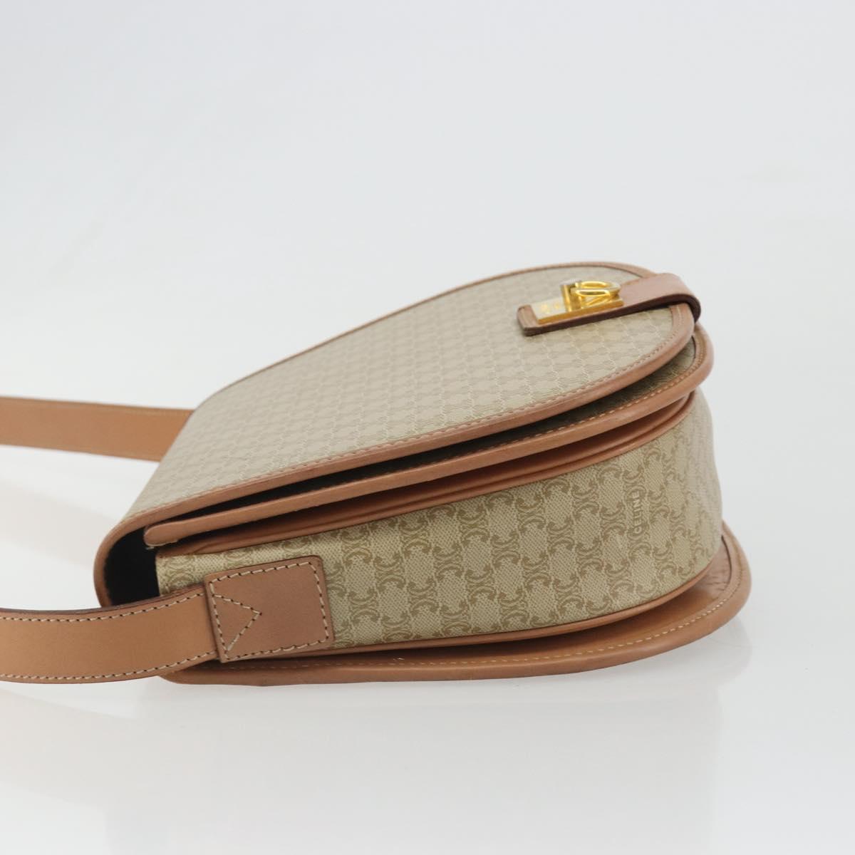 CELINE Macadam Canvas Shoulder Bag PVC Beige Gold Auth 188375A