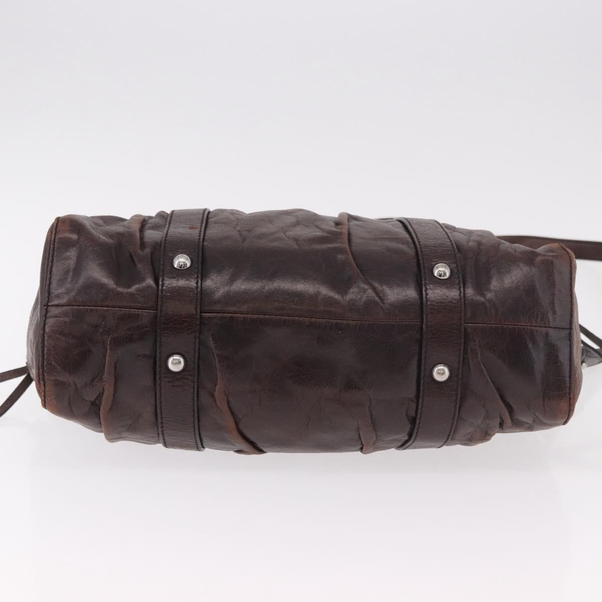 Miu Miu Hand Bag Leather 2way Brown Silver Auth 188376V