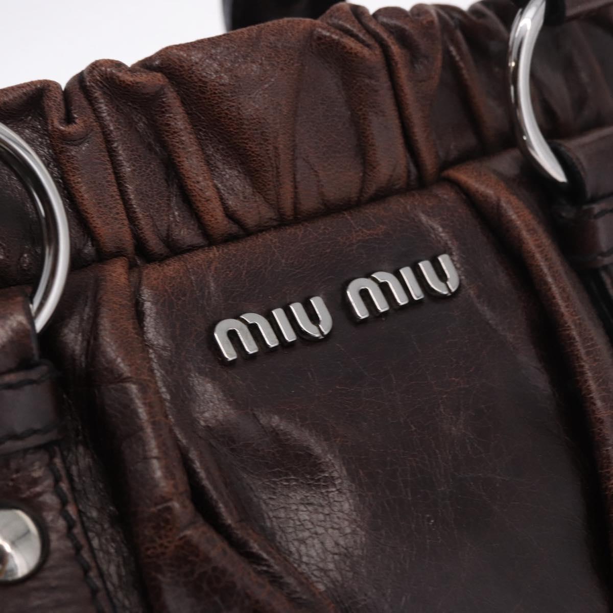 Miu Miu Hand Bag Leather 2way Brown Silver Auth 188376V