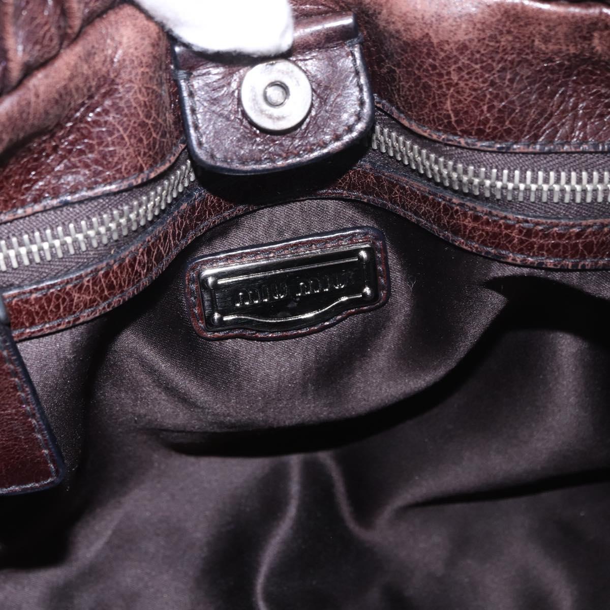 Miu Miu Hand Bag Leather 2way Brown Silver Auth 188376V