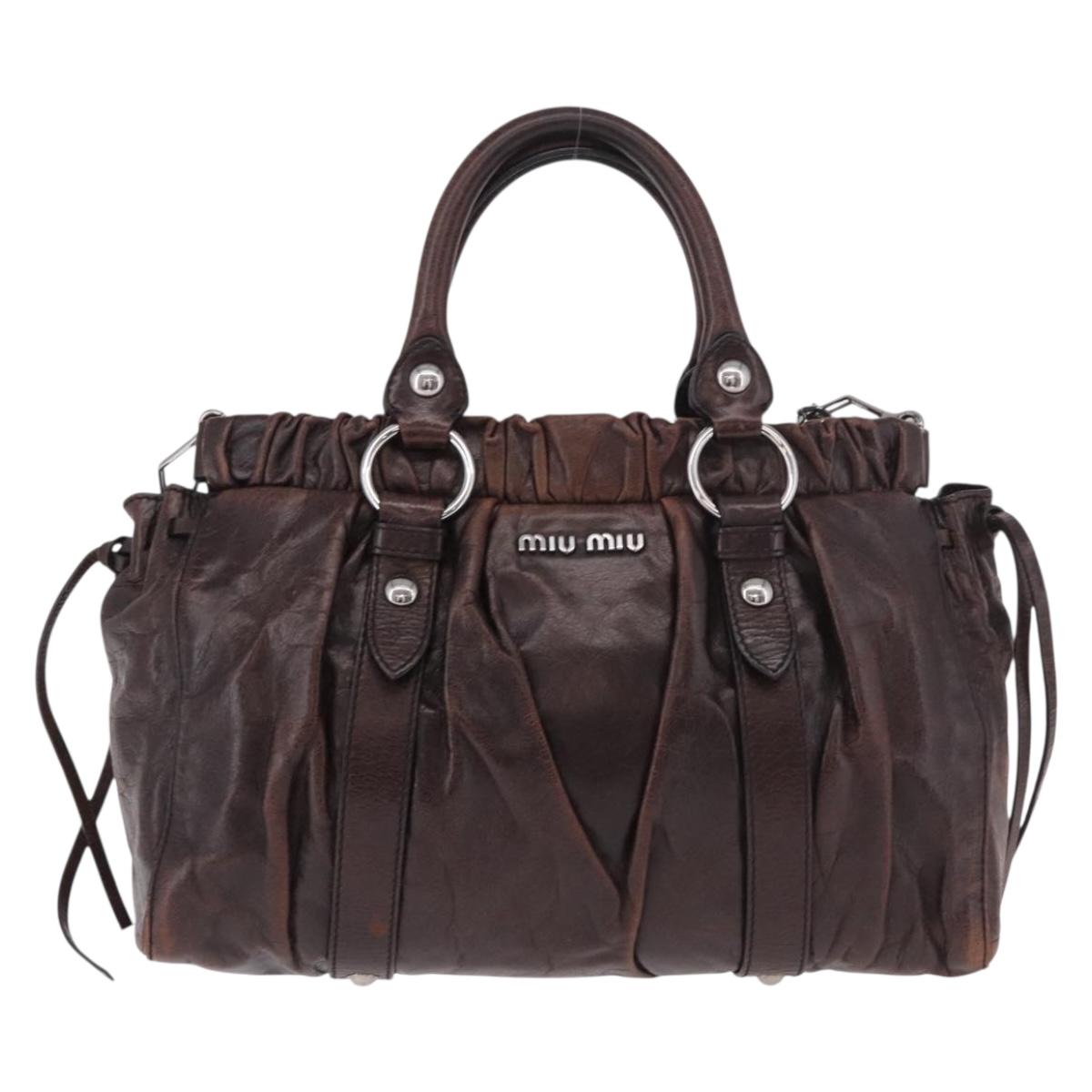 Miu Miu Hand Bag Leather 2way Brown Silver Auth 188376V
