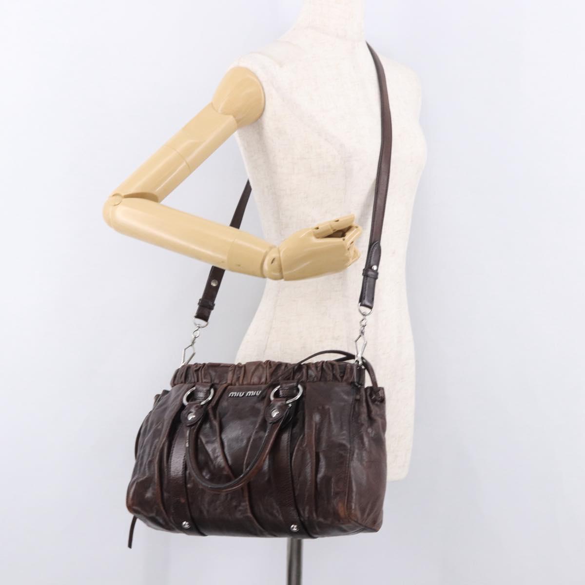 Miu Miu Hand Bag Leather 2way Brown Silver Auth 188376V