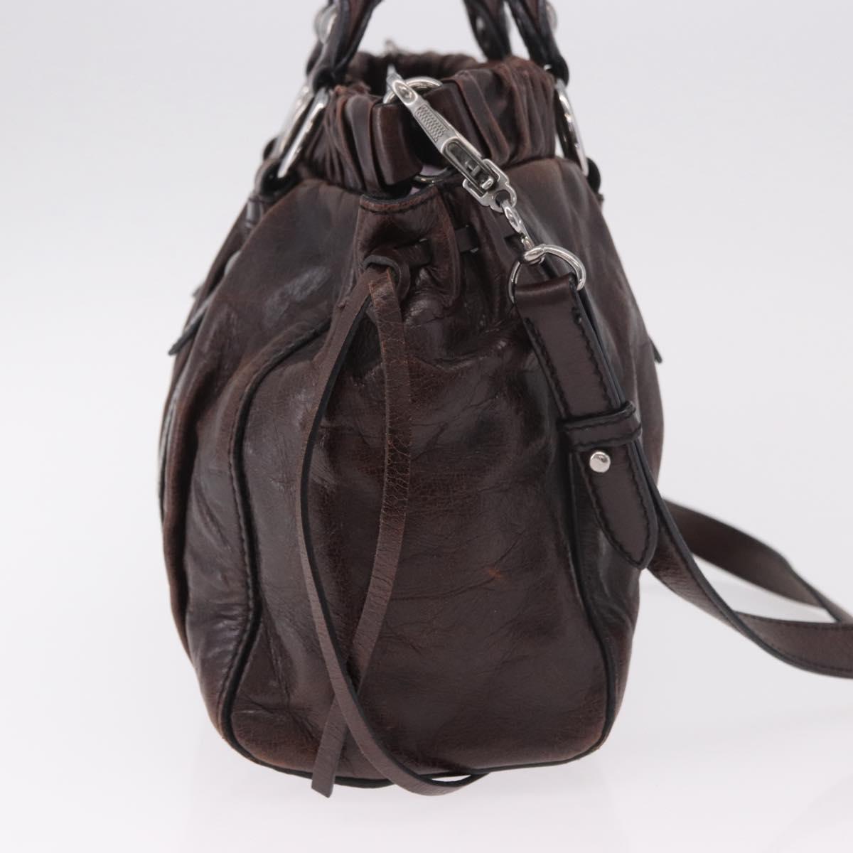 Miu Miu Hand Bag Leather 2way Brown Silver Auth 188376V