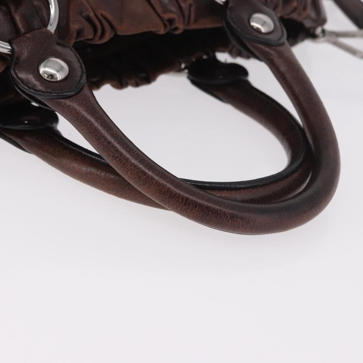 Miu Miu Hand Bag Leather 2way Brown Silver Auth 188376V
