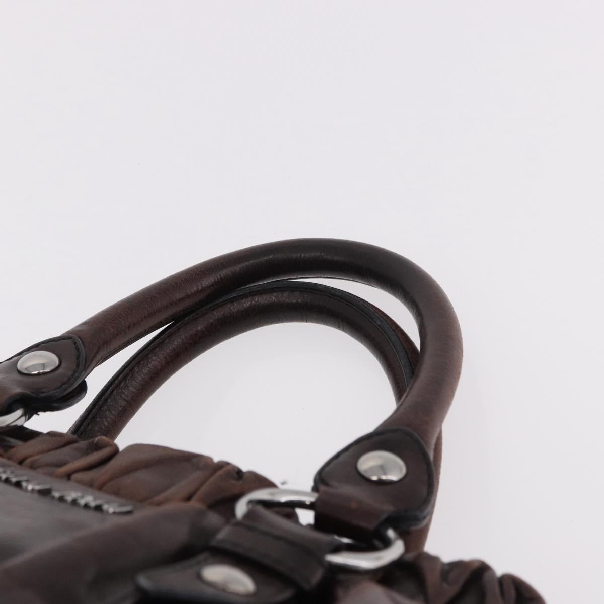 Miu Miu Hand Bag Leather 2way Brown Silver Auth 188376V